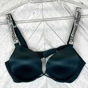 Victoria’s Secret Shine Strap Bombshell Plunge Push Up Bra 36B Green Bling